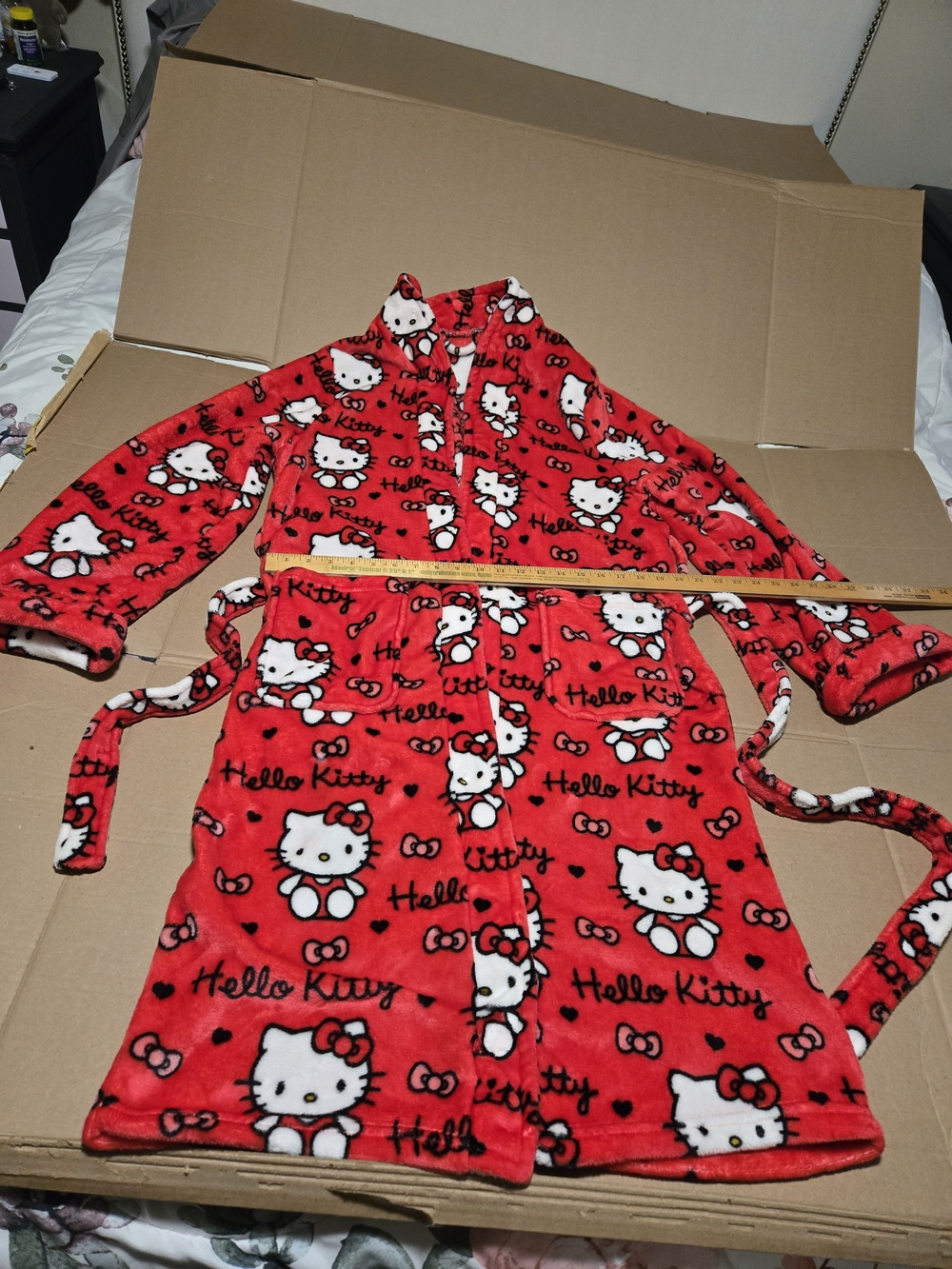 Hello Kitty Red Plush Hooded Kids Robe with Belt